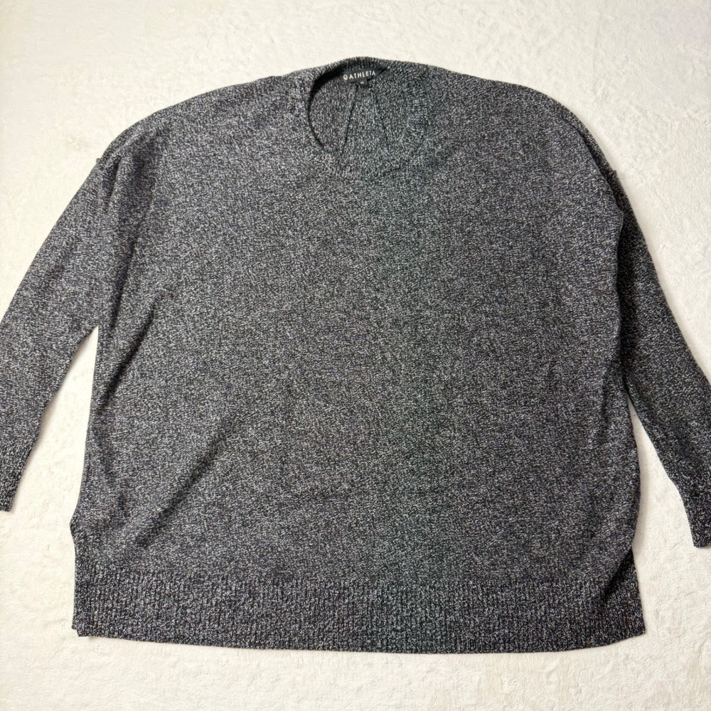 Athleta Perspective Womens M Wool Cashmere Sweater Pullover Crew‎ In Black Marl
